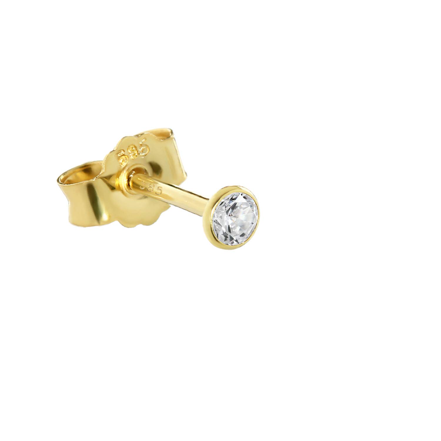 NKlaus single stud earrings gold gold alloy 3,0mm Cubic Zirkonai ladies men children 1748