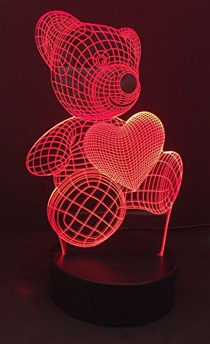Valentine 3D illusion night light heart Bear, 7 color changing with smart touch