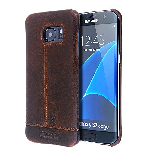 Galaxy S7 Edge Case,Pierre Cardin Premium Genuine Leather Lightweight Slim Snap On Hard Back Cover For Samsung Galaxy S7 Edge Dark Brown
