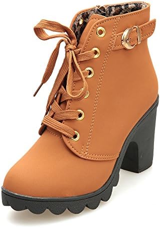 SMALLE โโฟโ Women Lace-Up High Thick Short Boots Shoes Leisure Ankle Boots High-Heel Boots