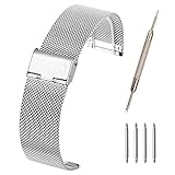 Top Plaza 22mm Stainless Steel Bracelet Wrist Watch Band Replacement Mesh Metal Strap Interlock Safety Clasp(Silver)
