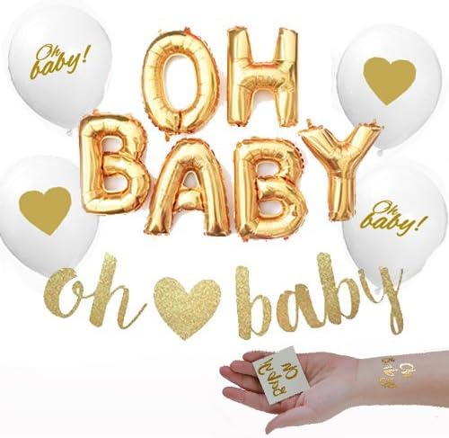 Washunga Fun Gold OH Baby! Girl Boy Baby Shower Mylar Balloons Glitter Banner Two Oh Baby Tattoos Decorations