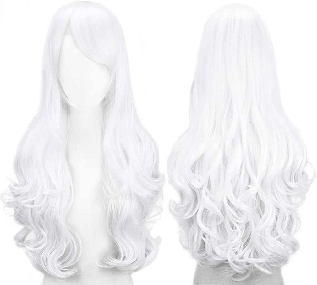 ColorfulPanda Long Curly Wavy White Hair Wig Costume Cosplay Party Wigs for Women Lolita Style Anime, 30 cm x 20 cm