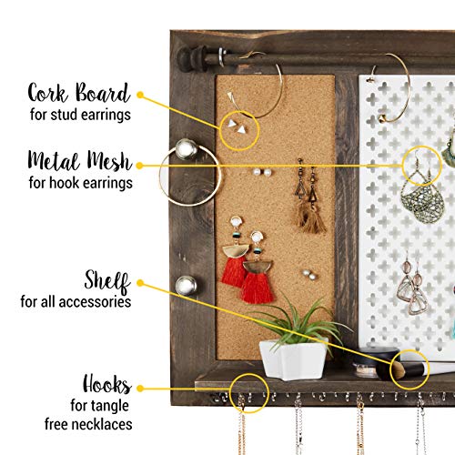 SoCal Buttercup Deluxe Rustic Wood Jewelry Organizer - from Hanging Wall Mounted Wooden Jewelry Display - Organizer for Earrings, Necklaces, Bracelets, Studs, and Accessories - Thumbnail 2
