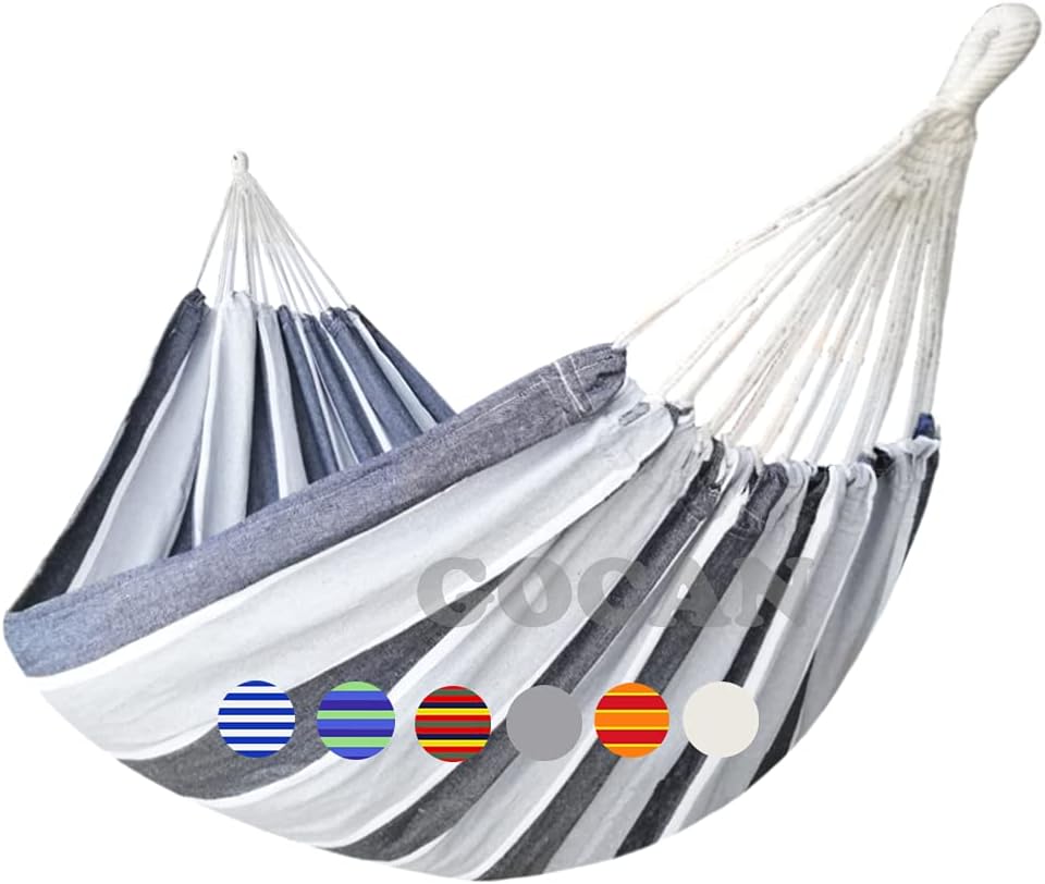 GOCAN Double Brazilian Hammock 2 Person Extra Large 220 x 150 cm Grey Stripe