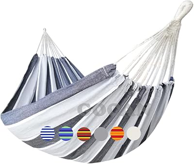 GOCAN Double Brazilian Hammock 2 Person Extra Large 220 x 150 cm Grey Stripe