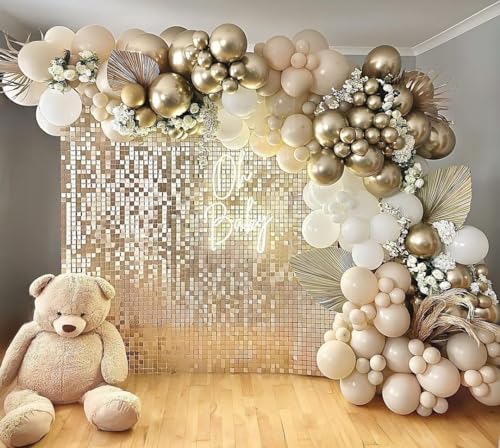 156 Pcs Sand White Gold Balloon Arch Kit, White White Nude and Metallic Chrome Gold Balloons for Boho Wedding, Bridal Shower, Birthday Decorations, Engagement, Anniversary