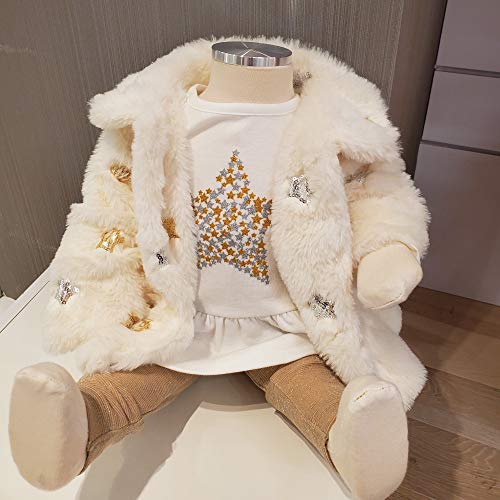 Fleece Fur Winter Coat Baby Girl 12-18 Months - Toddler Baby Girl Long Sleeve Outfit Sets with Peplum Top Dress, Leggings 3 Piece Set (White Coat Set, 12 Months)