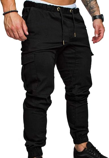 mens skinny cargo pants black