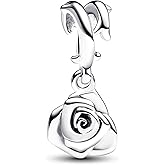 Doyafer Rose Pendant 925 Sterling Silver Charm fit Women's Bracelet Necklace Charms Pendant for Mother's Gift