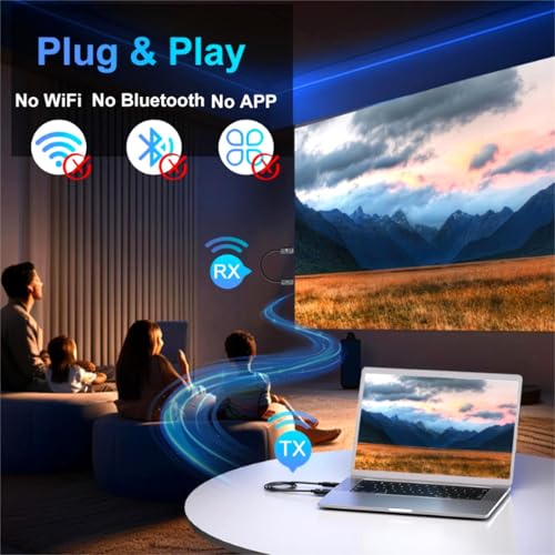 Wireless HDMI Transmitter and Receiver, 5.8G Wireless Transmission 4K Decoding, HDMI Wireless Radio Transmission for Wireless Streaming Video Audio File from Laptop, PC to HDTV, Projector, Black