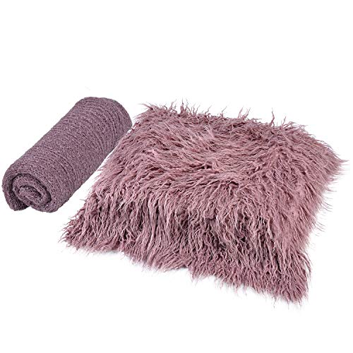 Aniwon 2Pcs Baby Photo Props Long Ripple Wraps DIY Blanket Newborn Wraps Photography Mat for Baby Boys and Girls (Purple & Deep Purple) - Thumbnail 3