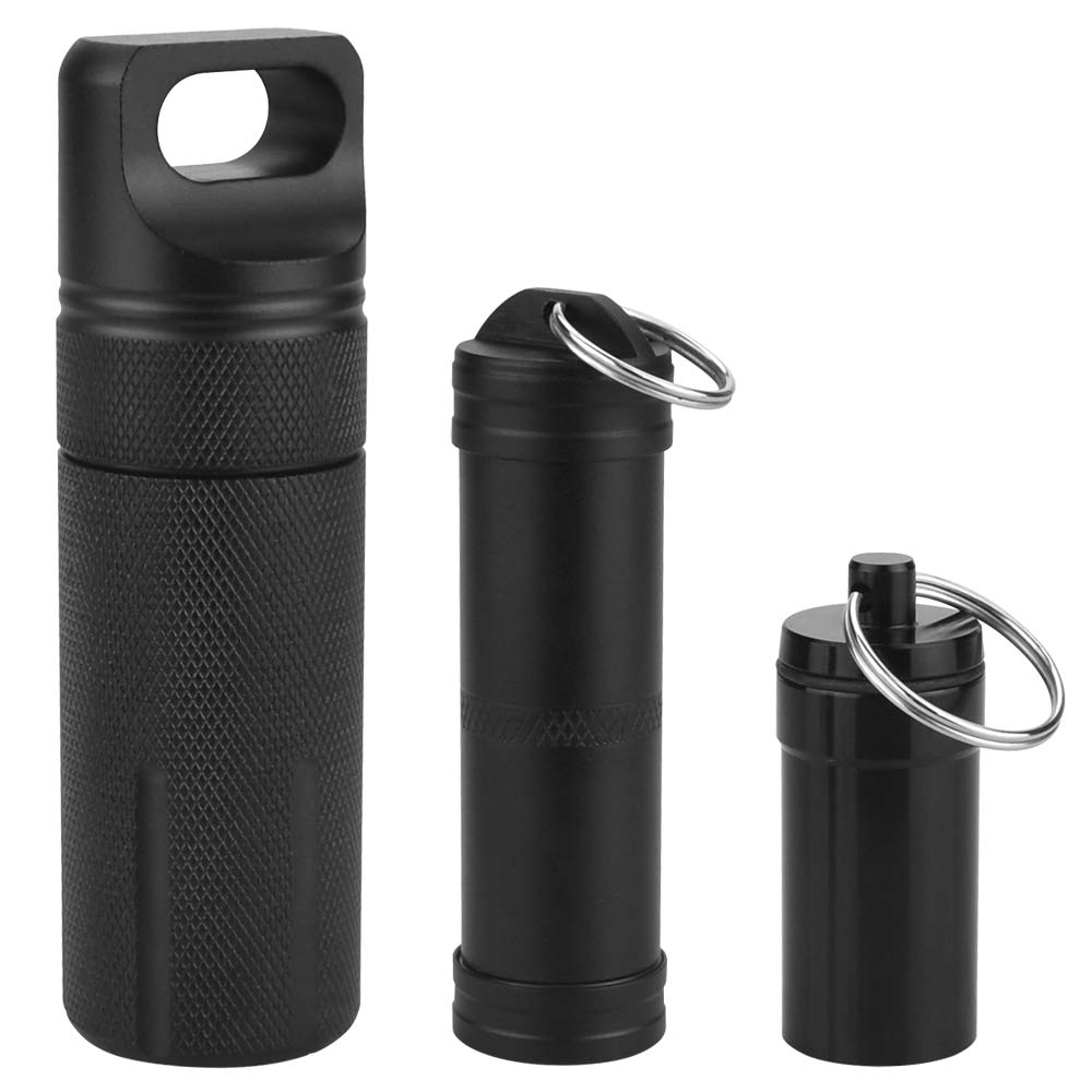 KLYNGTSK 3 PCS Waterproof Aluminum Pill Box Pill Box Keyring Pocket Pill Case Portable Travel Pills Organiser Case Container Pill s Holder Medicine Case with Keychain for Outdoor Travel Camping