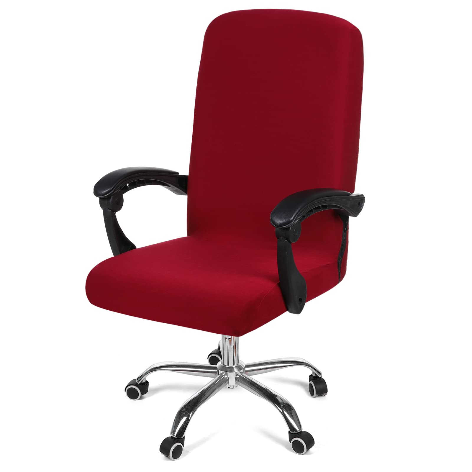 Photo 1 of Smiry Stretch Printed Office Computer Chair Covers, Universal Desk Rotating Chair Slipcovers Removable Washable, Soft Fit Anti-Dust Spandex Protector Cover with Zipper, Burgundy