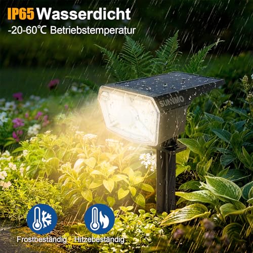 SUNNMO Solar Lights for Outdoor Use with Motion Sensor, Solar Lights Garden 104 LED 3 Modes Weatherproof IP65 Waterproof Solar Garden Lights Solar Spotlight for Outdoor Garden Very Bright Warm White