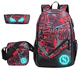 JiaYou Boy 20L Fashion School Bag Backpack with Florescent Mark 3 Sets/2 Sets(ColorG 3 Sets,20L)
