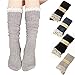 RRiody 4 Pairs Women Crochet Lace Trim Cotton Knit Footed Leg Boot Knee High Stocking (4 pairs)