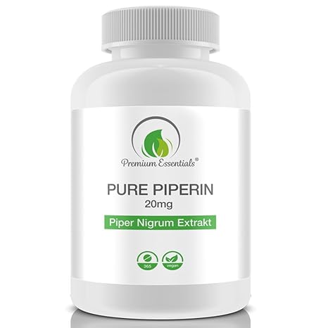 Pure Piperine 20mg, 365 Tabletten (vegan), reines hochdosiertes Piperin, Piper Nigrum, Premium Qualität (GMP)