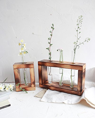 Test Tube Flower Bud Vase Set of 2 by WoodenStuff Decorative Rustic Wood Stand into a Solid Base Sconce Perfect for Centerpieces and Displays Flowers Plants Glass Holder Window Decor