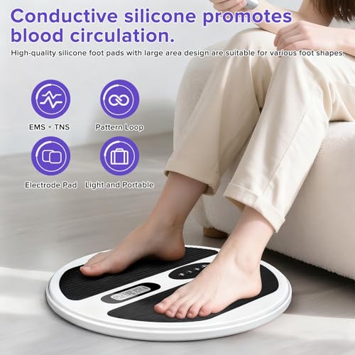 Circulation Blood Booster for Feet and Legs, EMS &TENS Foot Circulation Stimulator Machine for Neuropathy and Pain Relief, Upgraded Foot Massagers for Pain and Circulation with 4 TENS Pads