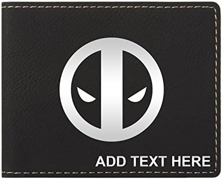 Personalized Engraved Deadpool Symbol Vegan Leather Wallet, Black &amp; Silver