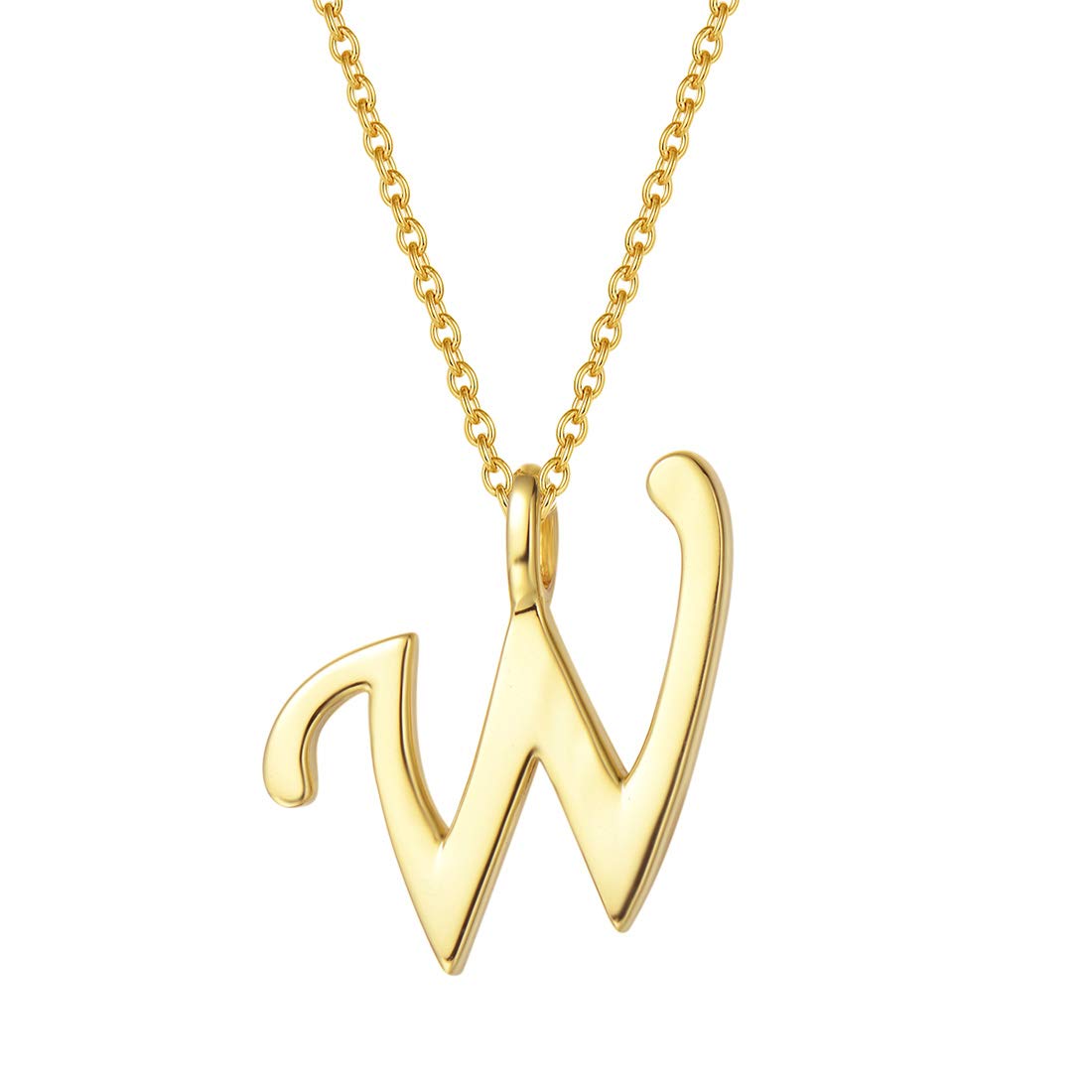 Initial Alphabet Necklace, 925 Sterling Silver with Yellow Gold Plated, Letter W Name Pendant for Women Girls Teenagers Friends with Gift Jewellery Box - Chain Length: 16 + 2 Inch
