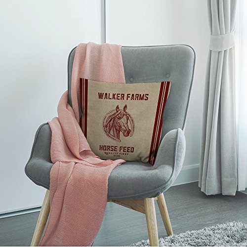 HGOD DESIGNS Decorative Throw Pillow Case Cover Walker Farms Horse Feed Sack Burlap Pillow cases Cotton Linen Outdoor Indoor Square Cushion Covers For Home Sofa couch 18x18 inch Red Brown - Thumbnail 3