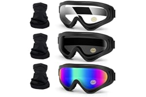 4-FQ Motorcycle Motocross Goggles 3-Pack with Neck Gaiter ATV Goggles Dirt Bike Goggles Riding Bike Goggles UTV Offroad Goggles Windproof Glasses UV400 Anti-Fog Scratch Dustproof for Adult Youth Kids