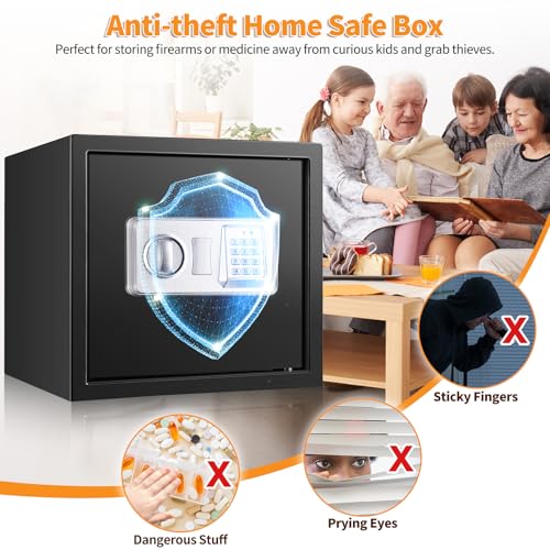 30 L Safe Fireproof with Fireproof Waterproof Wallet, Digital Home Safe with Removable Shelf and Alarm System, Wall Safe, Furniture Safe for Jewellery, Cash, Medication, A4 Documents