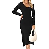 Allegra K Sweater Dress for Women's V Neck Long Sleeve Ribbed Knit Midi Dresses