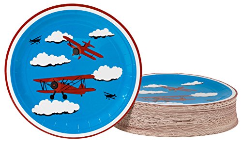 Disposable Plates - 80-Count Paper Plates, Airplane Party Supplies for Appetizer, Lunch, Dinner, and Dessert, Kids Birthday Party Favors, 9 x 9 inches