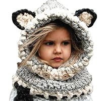 Vinaka Baby Fox Hats Children Kids Warm Woolen Animal Knitted Coif Hood Scarf Beanies (Grey)