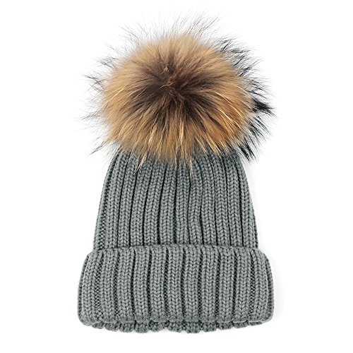 Girls Winter Hats, Winter Snow Ski Hip Hop Caps Wool Knitted Hat for Girls Hats Dark gray 46-51cm