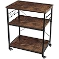 AZL1 Life Concept Kitchen Microwave Cart 3-Tier Kitchen Utility Cart and Rolling Bakers Rack with 5 Hooks for Living and kitchen room,23.72 inches, Rustic Brown