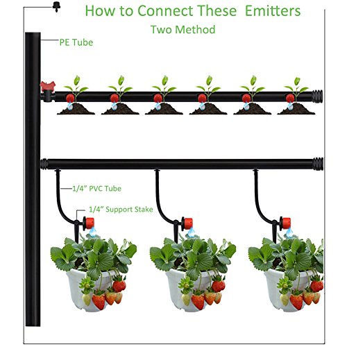 Youngneer Adjustable Irrigation Drippers Emitters Micro Sprinklers Heads 1/4” Drip Watering Kits for Greenhouse Patio Garden Flower Bed 150 Pack