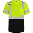 TCCFCCT Hi Vis Shirts for Men Class 3 High Visibility Shirts with Short Sleeves, Reflective Safety Shirts for Men Women, Construction Work Shirts with Black Bottom, Durable & Breathable, DP-Yellow XL