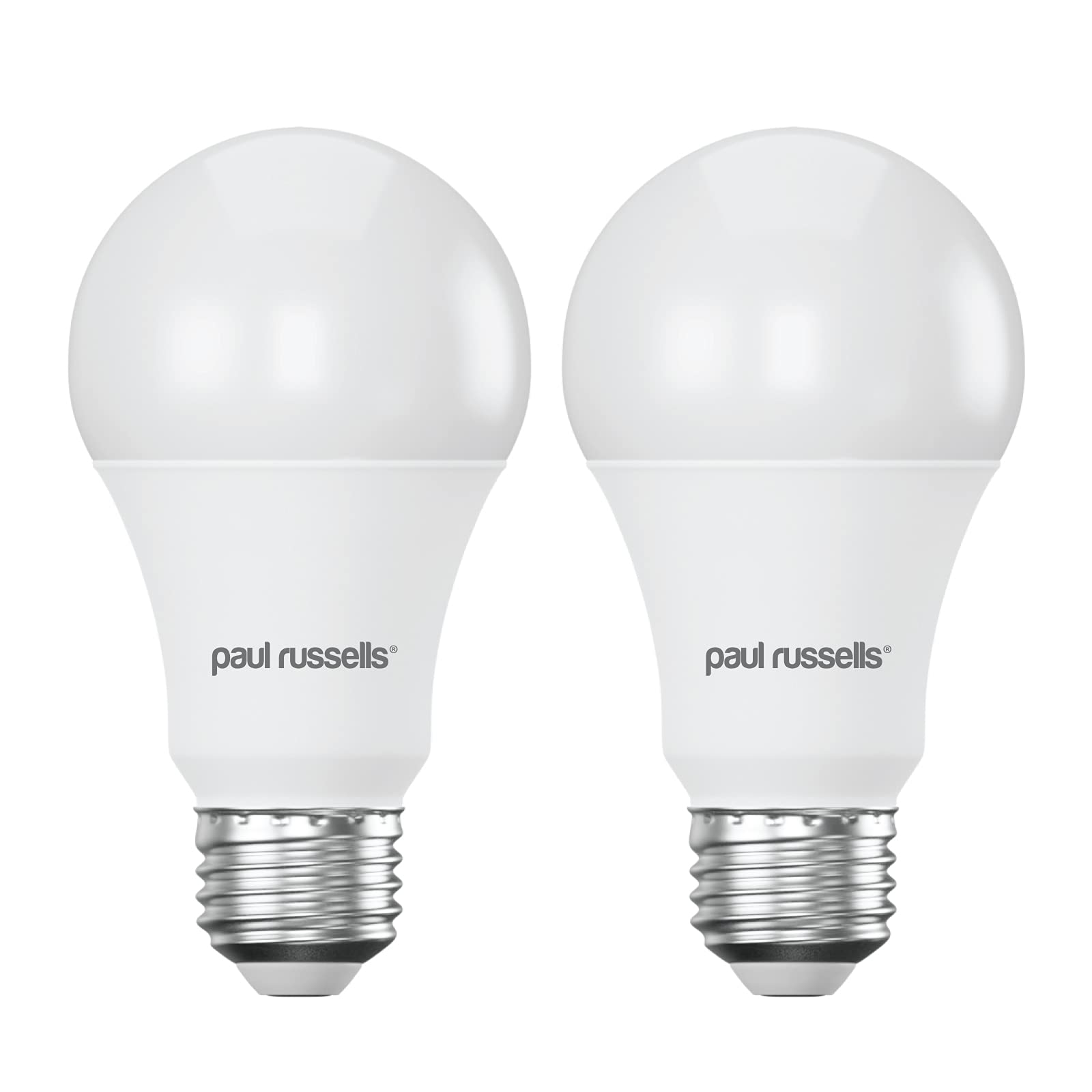 paul russells E27 Edison Screw LED Light, 13W = 100W Equivalent Bulbs, 1521 Lumens, 4000K Standard ES A60 LED GLS, Natural Large Energy Saving Non-Dimmable Lightbulbs, Cool White Frosted, 2 Pack