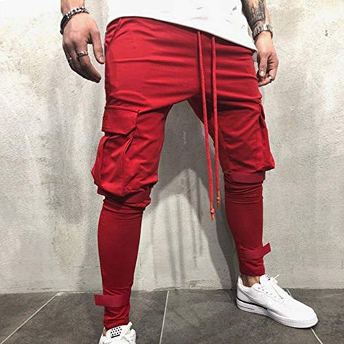 LISTHA Zipper Pocket Sports Pants Mens Personal Elastic Smallfoot Trousers Red - Thumbnail 3
