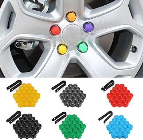 Winnerbe 20pcs 17mm Car Wheels Plastic Nuts Screw Cap with Removal Tools For AUDI VW Skoda (Red)