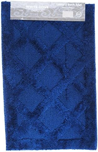 Classic Value Bathroom Rug Bath Mat, 100% Microfiber, Non-Slip Latex Backing - Machine Washable - 20" x 32" - Extremely Soft - Trellis Pattern - by Unity (Navy Blue)