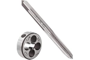 Saipe 2pcs 1/4"-20 UNC Tap and Die Set, 1/4 x 20 UNC HSS Threading Tap Die Set, Straight Flute Machine Tap Alloy Tool Steel Round Thread Die Right Hand, Screw Tapping Threading Tool