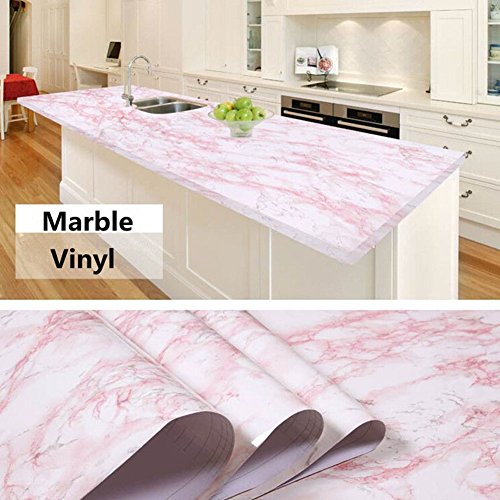 HOHOFILM Pink Self Adhesive Marble Effect Wall Paper Film Vinyl Decor Wallpaper Sheets 122cmx50cm