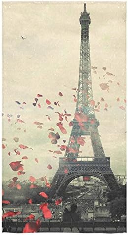 Custom Paris Eiffel Tower French Style Parisian Autumn Fall Leaves of Rose Flower Beach Bath Towels Bathroom Body Shower Towel Bath Wrap For Home Outdoor and Travel Use 30" x 56" Inche