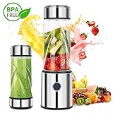 iFedio Personal Portable Blender Smoothie USB Rechargeable Quiet Mini Mixer Juicer Cup Travel,Sports, Home licuadora portátil Food-Grade 14(oz) Silver,