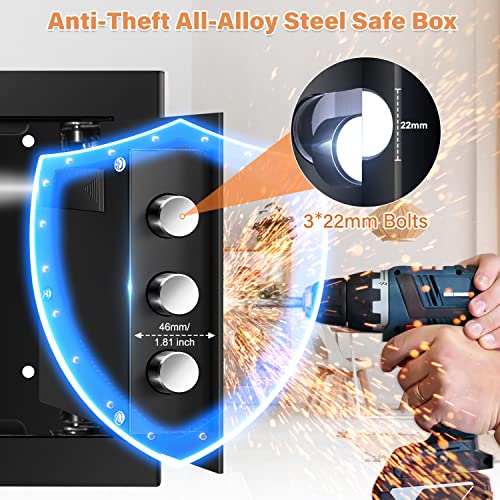Mejasg Fireproof Safe with Fireproof Money Bag, Small Electric Safe with Removable Shelf and Alarm Mode, Wall Mounted Cash Safe for Jewellery Money Documents Medicines
