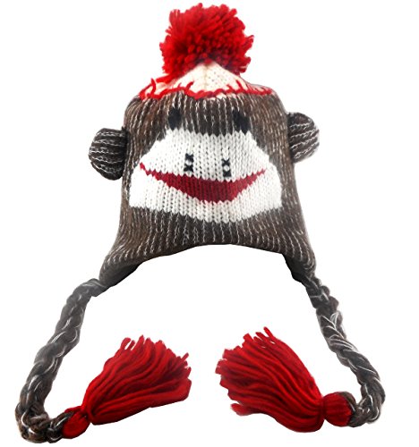 Sock Monkey Hat Baby Girl / Boy Unisex (Red/brown, One Size)