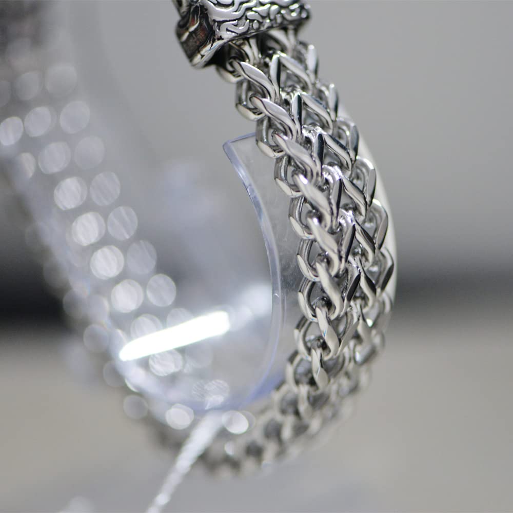 LANGHONG Norse Viking Wolf Bracelet Men's Stainless Steel Mesh Chain Can Open Wolf Mouth Bracelets Talisman Jewelry
