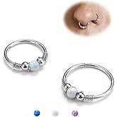 BodyBonita Opal Nose Rings Hoops - 316L Surgical Steel Septum Ring for Women Conch Piercing Jewelry Daith Helix 2Pcs 16G 18G