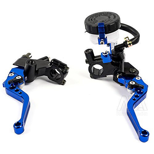 Universal 7/8" 22mm Motorcycle Clutch Brake Master Cylinder Reservoir Levers Kit Fluid Reservoir Set (Blue)