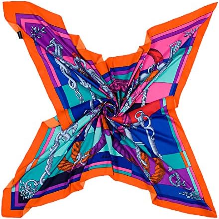 Women Della Cavalleria chivalry String Printed Silk Square Scarf (Orange)